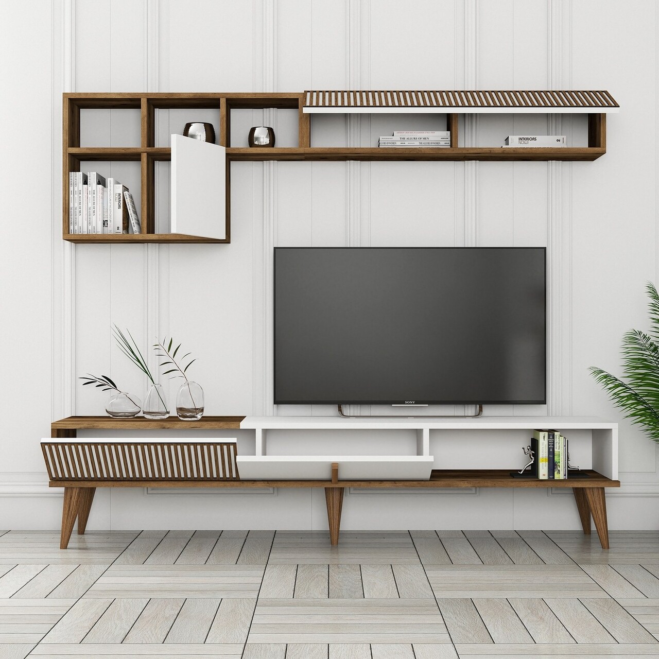 Comoda TV, Hanah Home, Milan TV, 180x40x35 cm, Nuc/Alb - imagine 2
