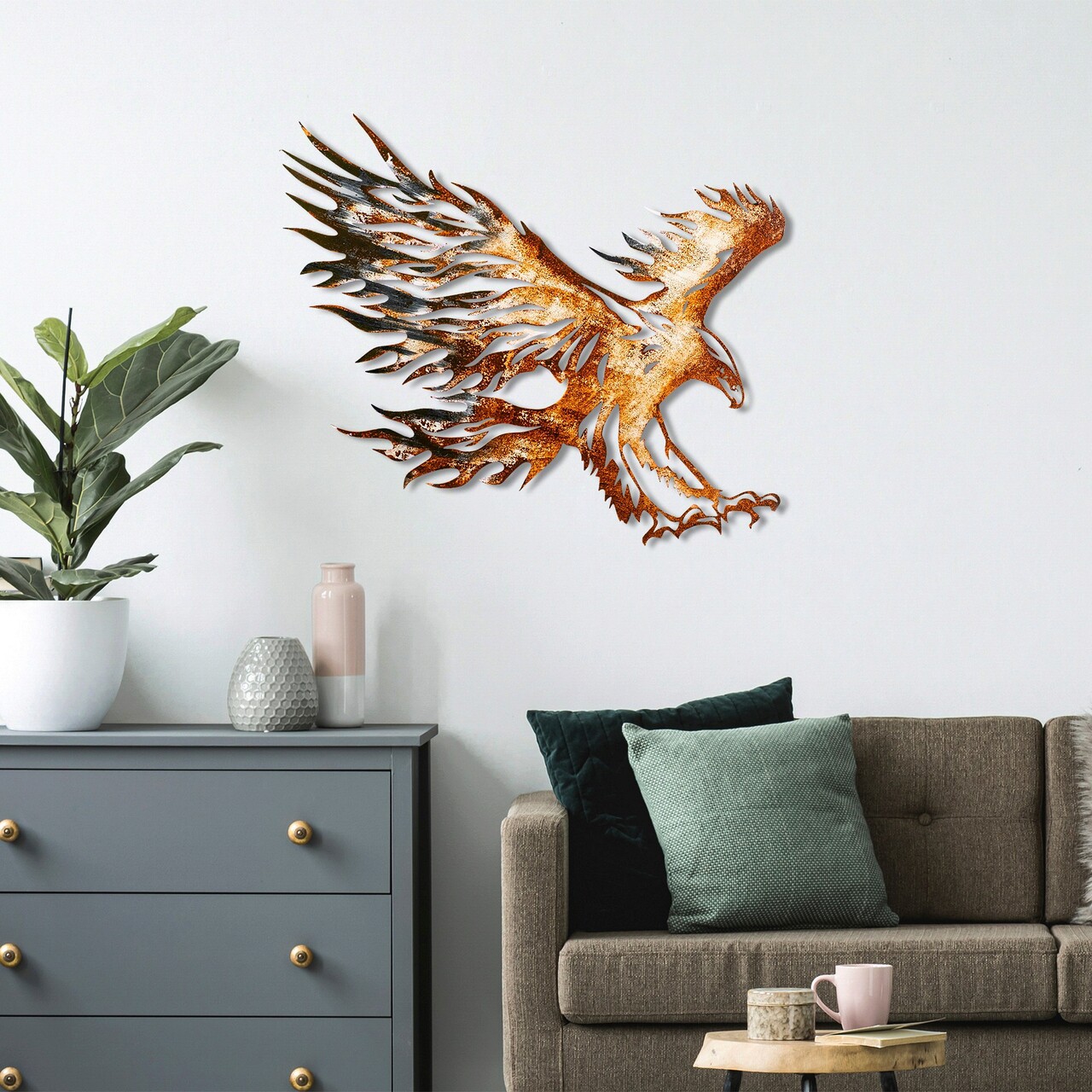 Decoratiune de perete, Eagle 2, Metal, Dimensiune: 71 x 63 cm, Multicolor - 2 | YEO