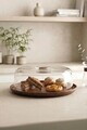 Platou servire desert, Hermia, 430KSV7608, PLASTIC, Stand din lemn, Argintiu