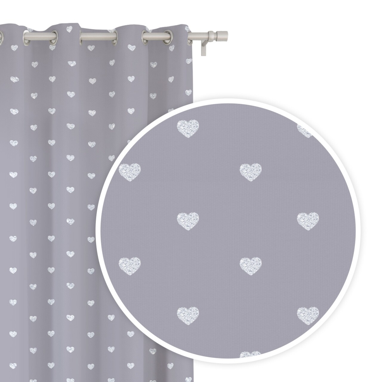 Draperie Hearts Szara, Fashion Goods, 140x250, Poliester, Gri