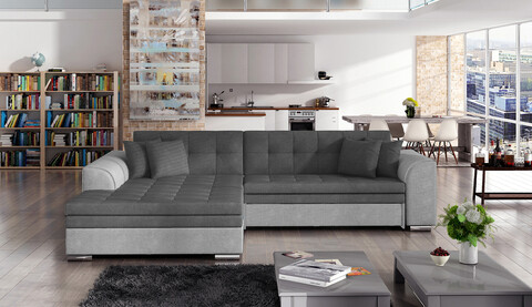 Coltar extensibil stanga 4 locuri, ELTAP, Sorento, 296x194x78 cm, lemn/poliester, gri inchis/gri deschis