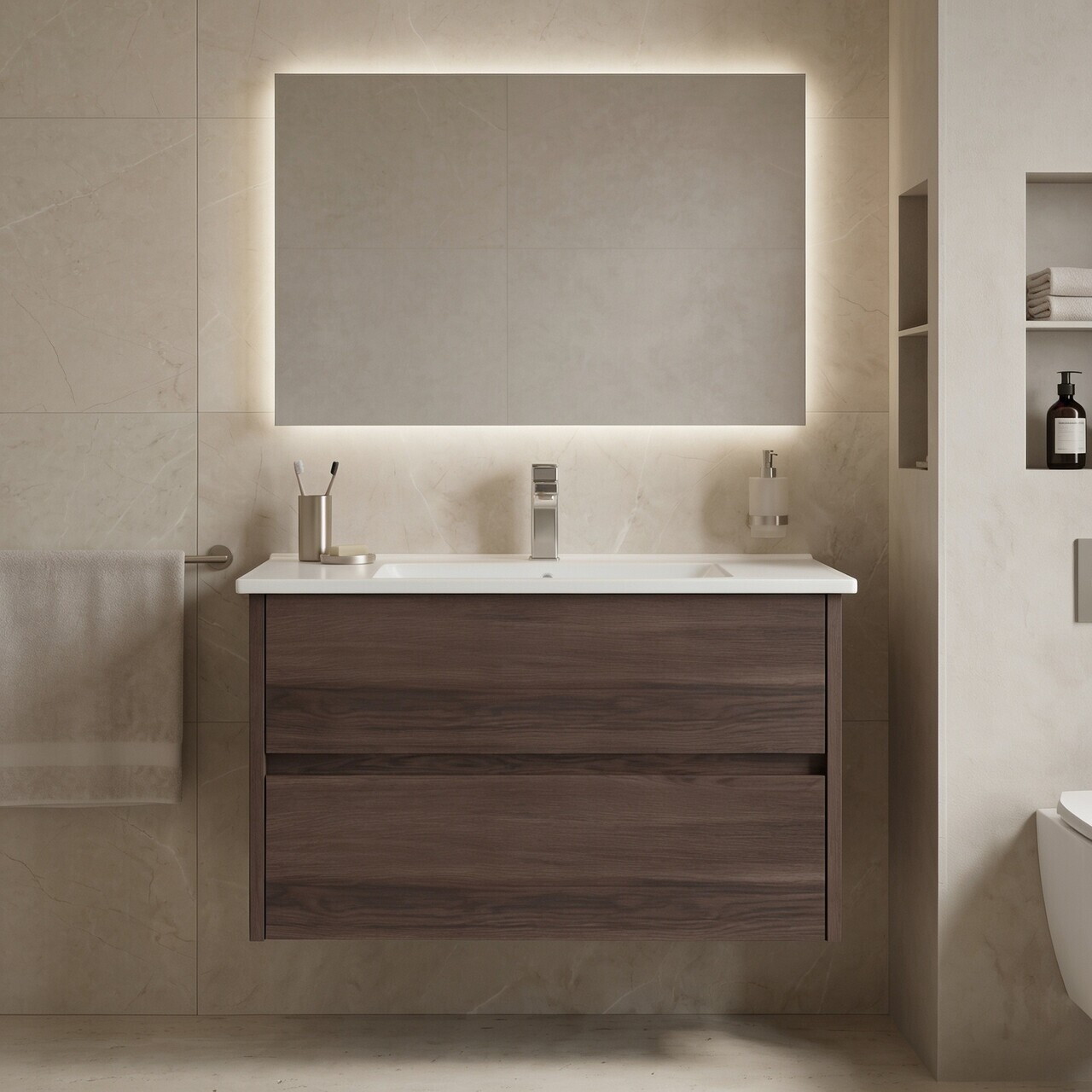 Dulap de baie cu chiuvetă, Hanah Home, Side 85 v2, Maro inchis