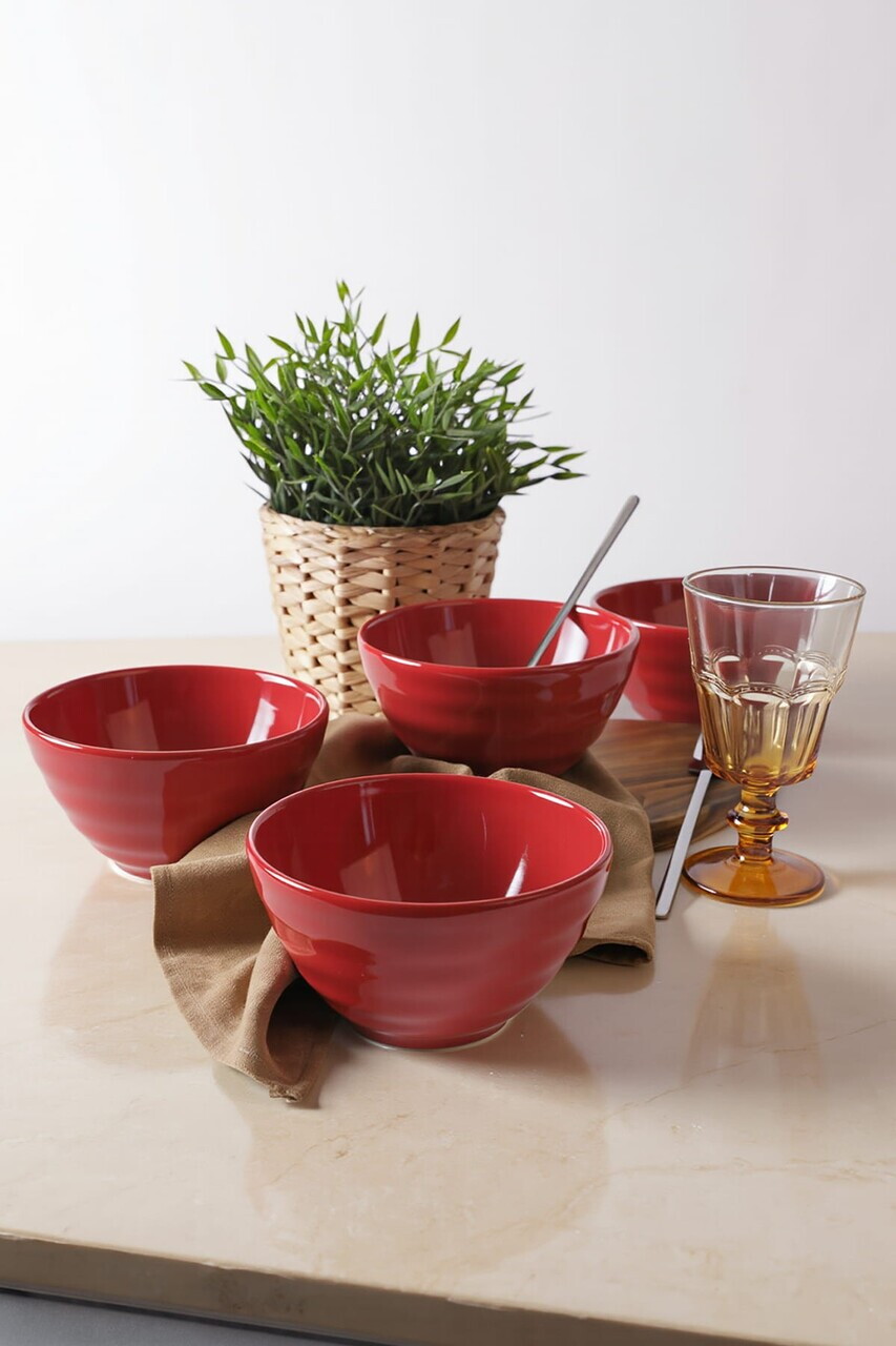 Set boluri, Hermia, 275KRM2685, Dimensiune: 14 cm / 650 ml (4 bucăți), Rosu