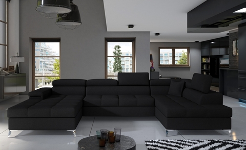 Coltar extensibil dreapta 5 locuri ELTAP, Edr-53, Eduardo, 337x205x88 cm, lemn/poliester, negru