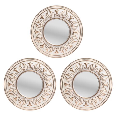 Set 3 oglinzi decorative InArt Clarice, Ø25 cm, plastic/sticla, alb/auriu