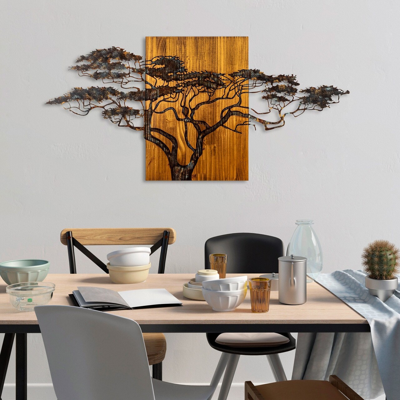 Decoratiune de perete, Acacia Tree, Lățime: 144 cm Înălțime: 70 cm Adâncime: 3 cm, Multicolor - view 2