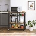 Carucior cu 3 rafturi pentru bucatarie, Vasagle, 80 x 40 x 86.5 cm, otel/PAL, maro/negru mat