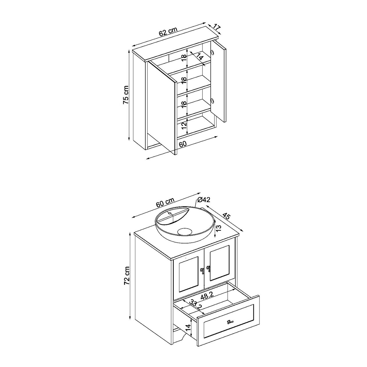 Set Dulap de Baie cu Chiuvetă și Oglindă (2 Piese), Hanah Home, 2408, MDF-LAM, Alb mat — imaginea 8