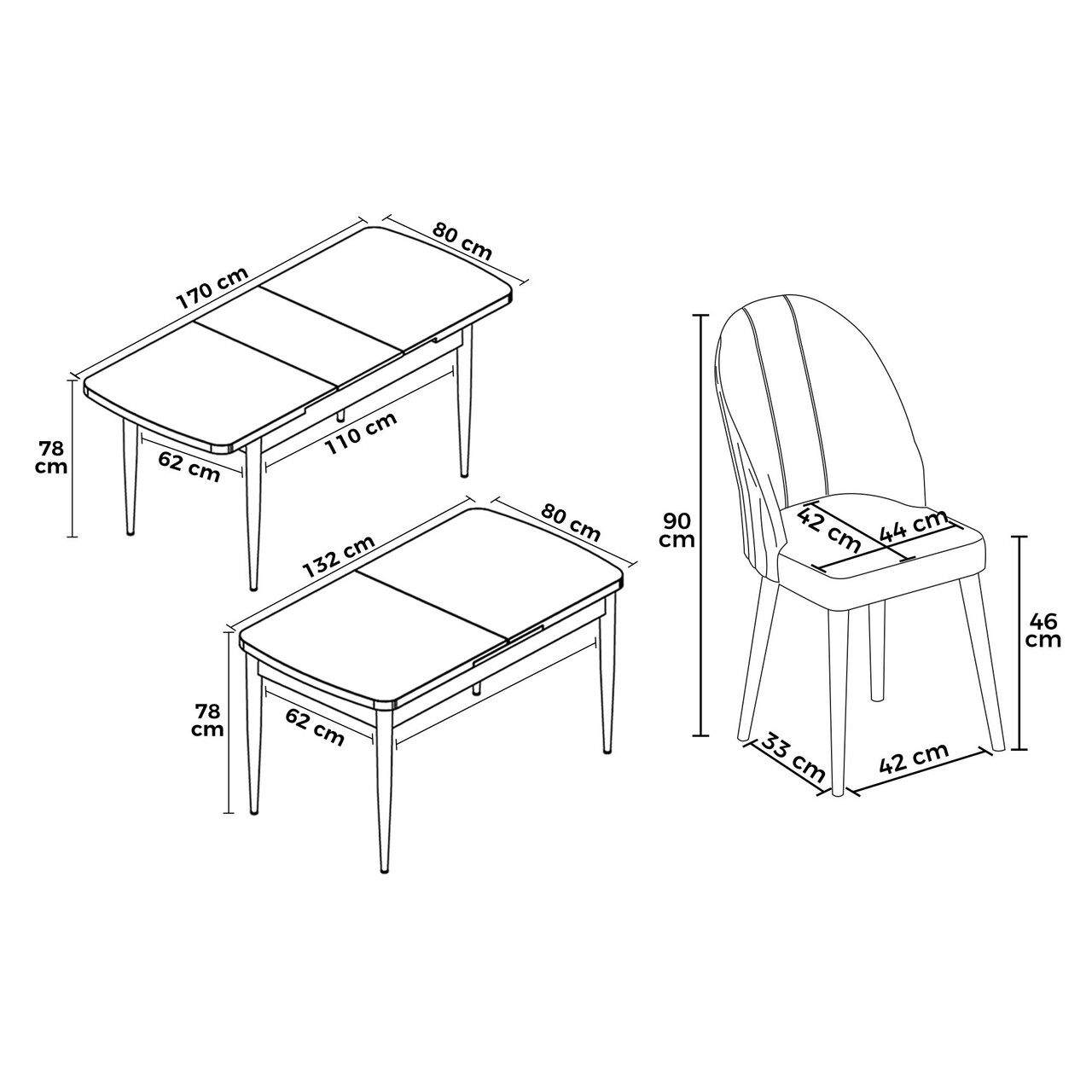 Set masa extensibila si scaune, Hanah Home, Enya, Alb/Negru - view 3