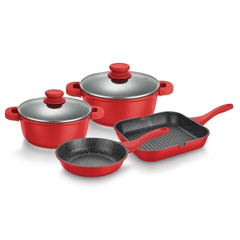 Set de gatit 6 piese Muhler, MR-6047G, aluminiu turnat/invelis din marmura, rosu