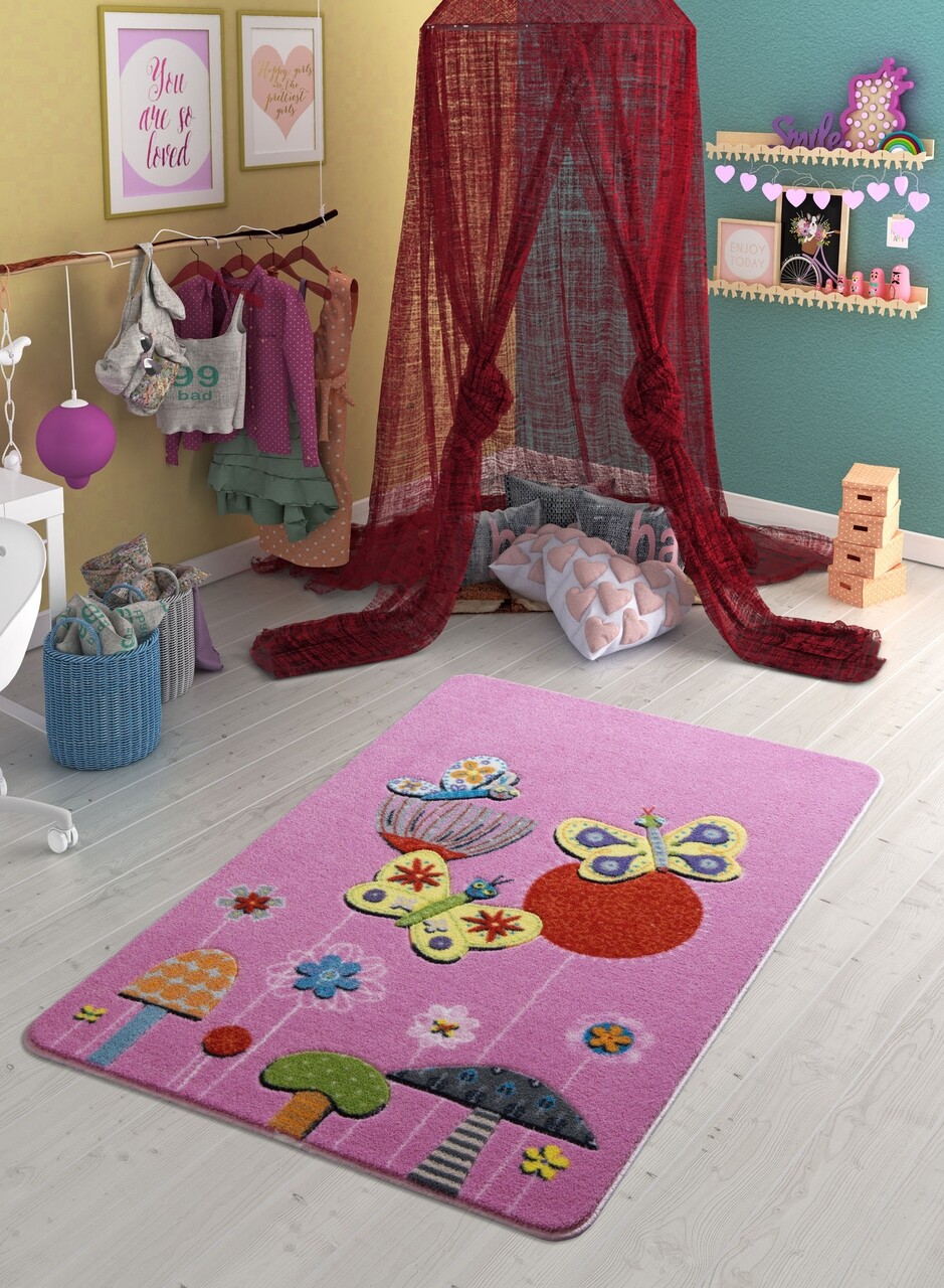 Covor Butterfly Effect - Dark Pink Confetti 133x190 cm poliamida multicolor