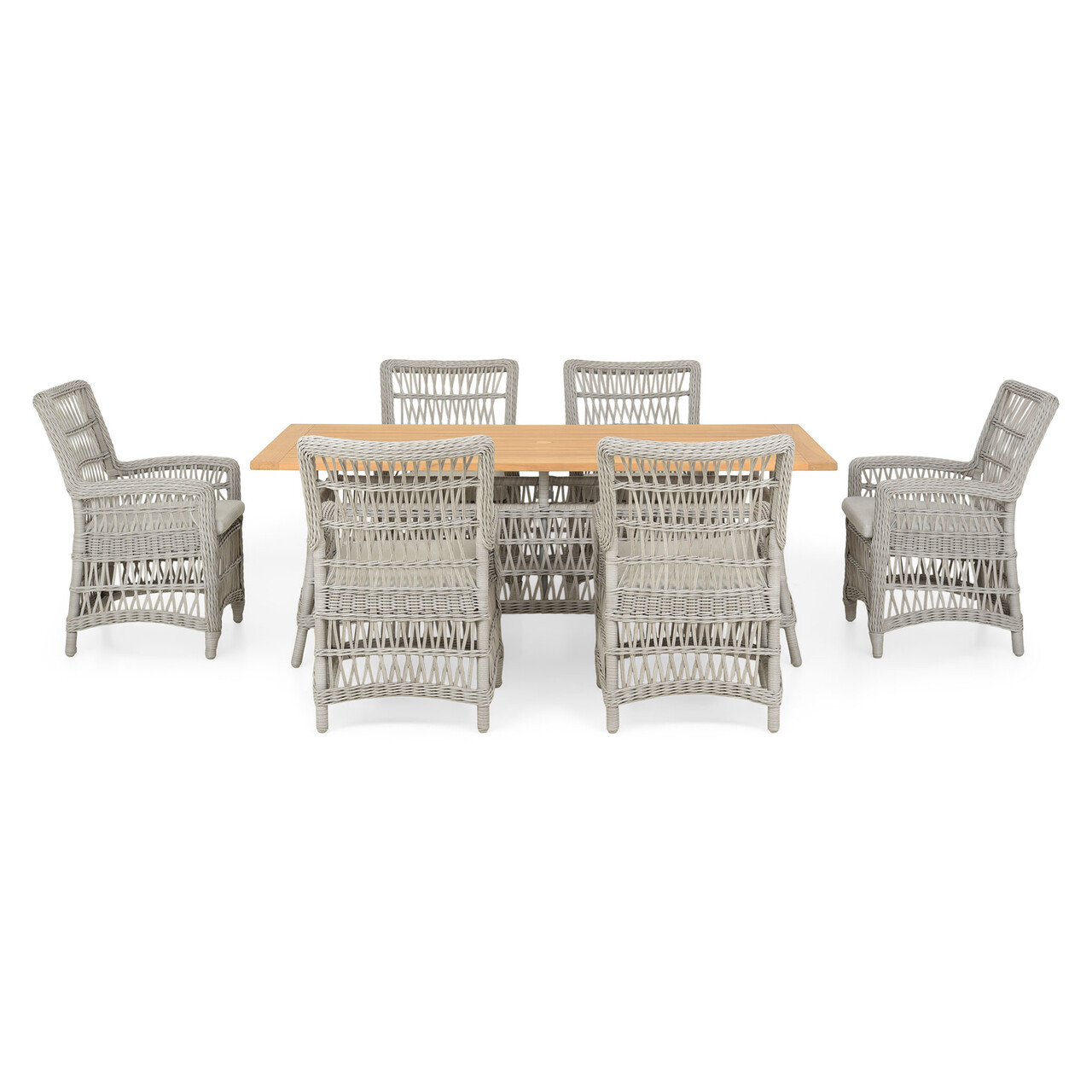 Set 6 scaune si masa pentru gradina/terasa Mackinac, aluminiu/lemn de teak, gri/natur
