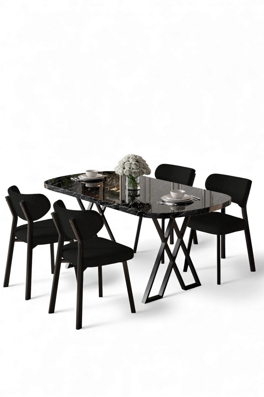 Set masă și scaune (5 bucăți), Hanah Home, Axton, Marmură neagră / Negru - view 2