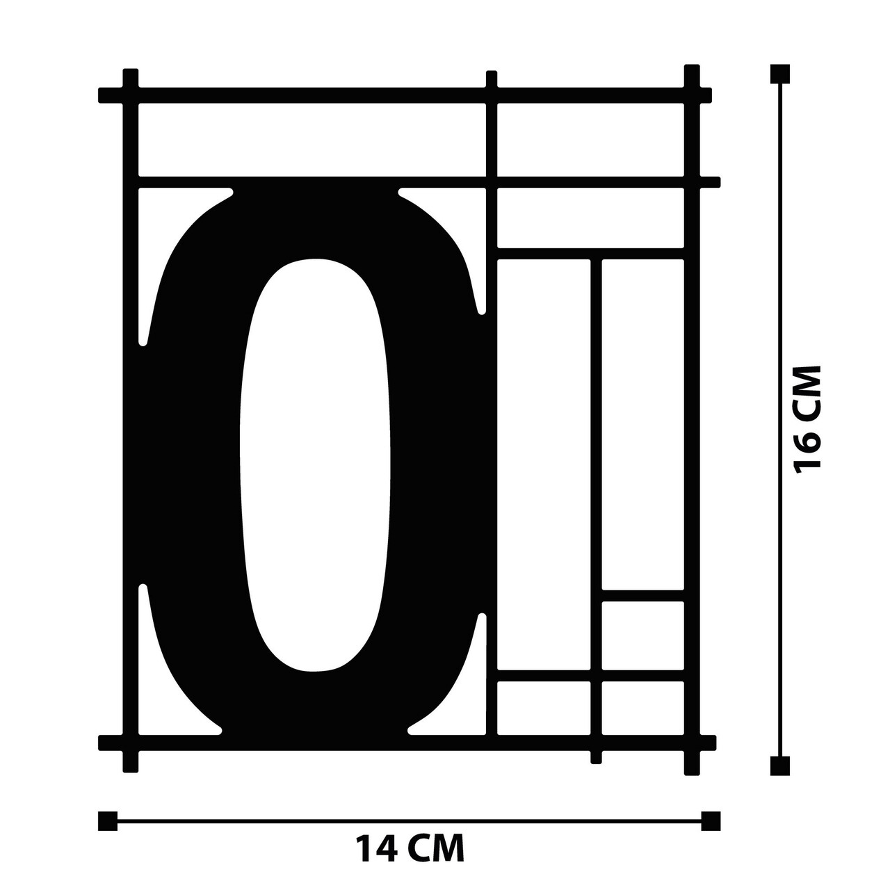 Numar casa pentru poarta/usa Zero, metal, 14 x 16 cm, negru, cifra 0