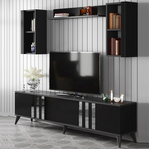 Comoda tv, bexley, chrome, 180x30x47 cm, antracit / negru