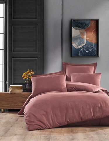 Lenjerie de pat dubla, 6 piese, 200×220 cm, 100% bumbac, Saheser, Dorian, rosu caramiziu 100