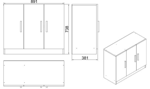 Dulap multifunctional, Locelso, Vario E, 89.1x73.8x38.1 cm, Nuc / Antracit