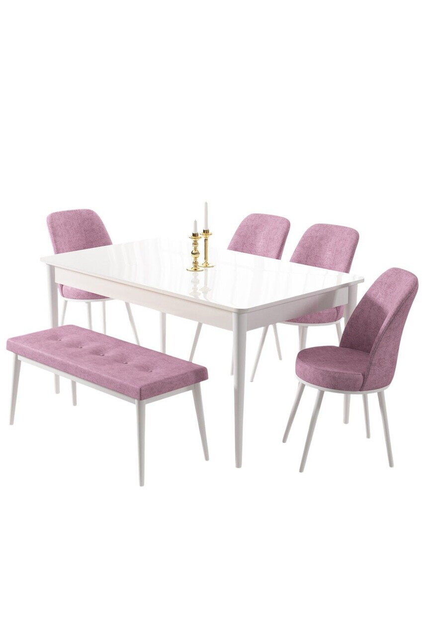 Set masa si 6 scaune, Hanah Home, Pir, Alb/Roz — imaginea 2