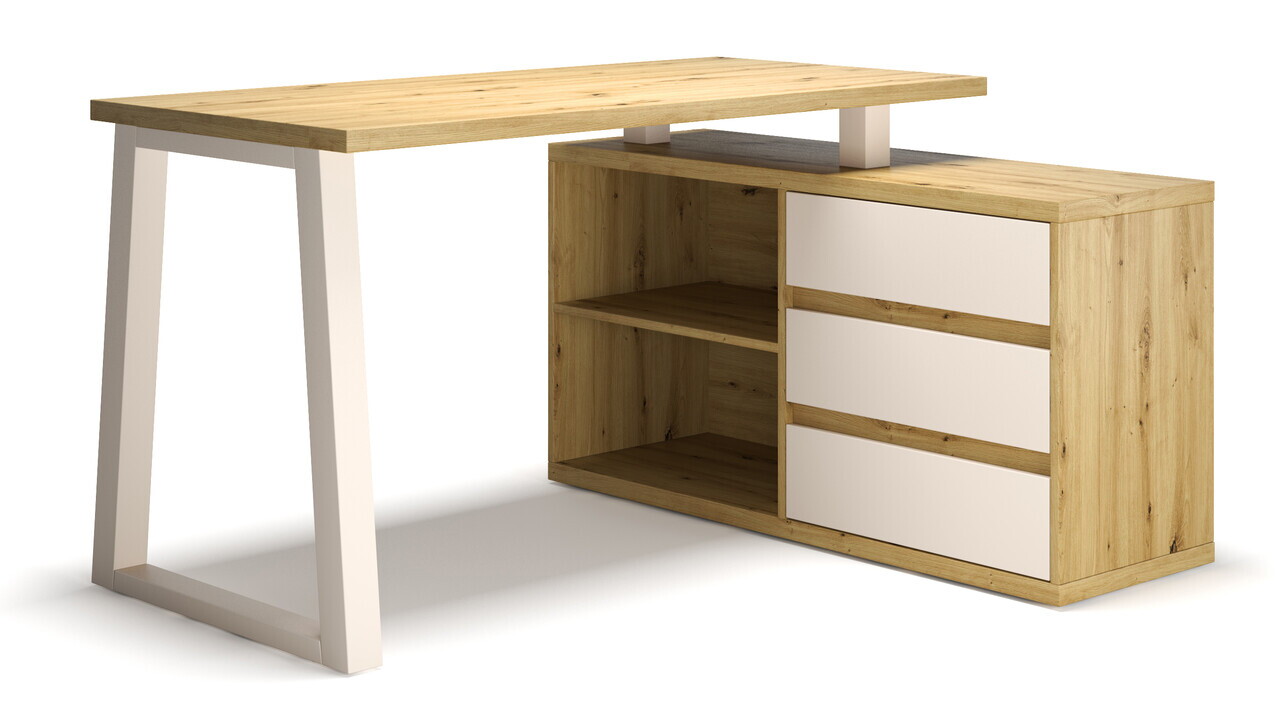 Birou cu dulap lateral ADRK, Iwo II, 135x115x75.2 cm, PAL laminat, artisan/casmir — imaginea 3