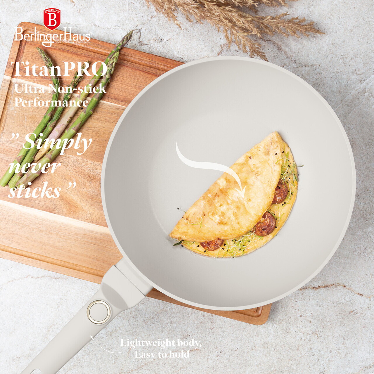 Tigaie Wok Berlinger Haus, Sahara, 28 cm, 3.2 L, aluminiu forjat, crem mat - imagine 12