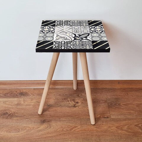 Masuta, Leona, Shp384, 35x42x35 cm, Negru / Auriu / Alb