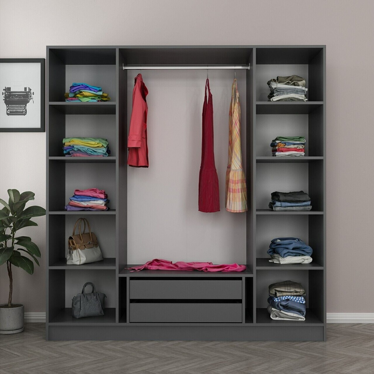 Dulap pentru haine, Hanah Home, Nisa, 180x210x52 cm, Antracit — imaginea 6
