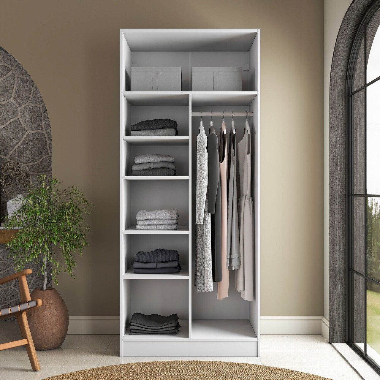 Dulap pentru haine, Hanah Home, BA224, 90x210x57.5 cm, PAL melaminat, Alb - view 6