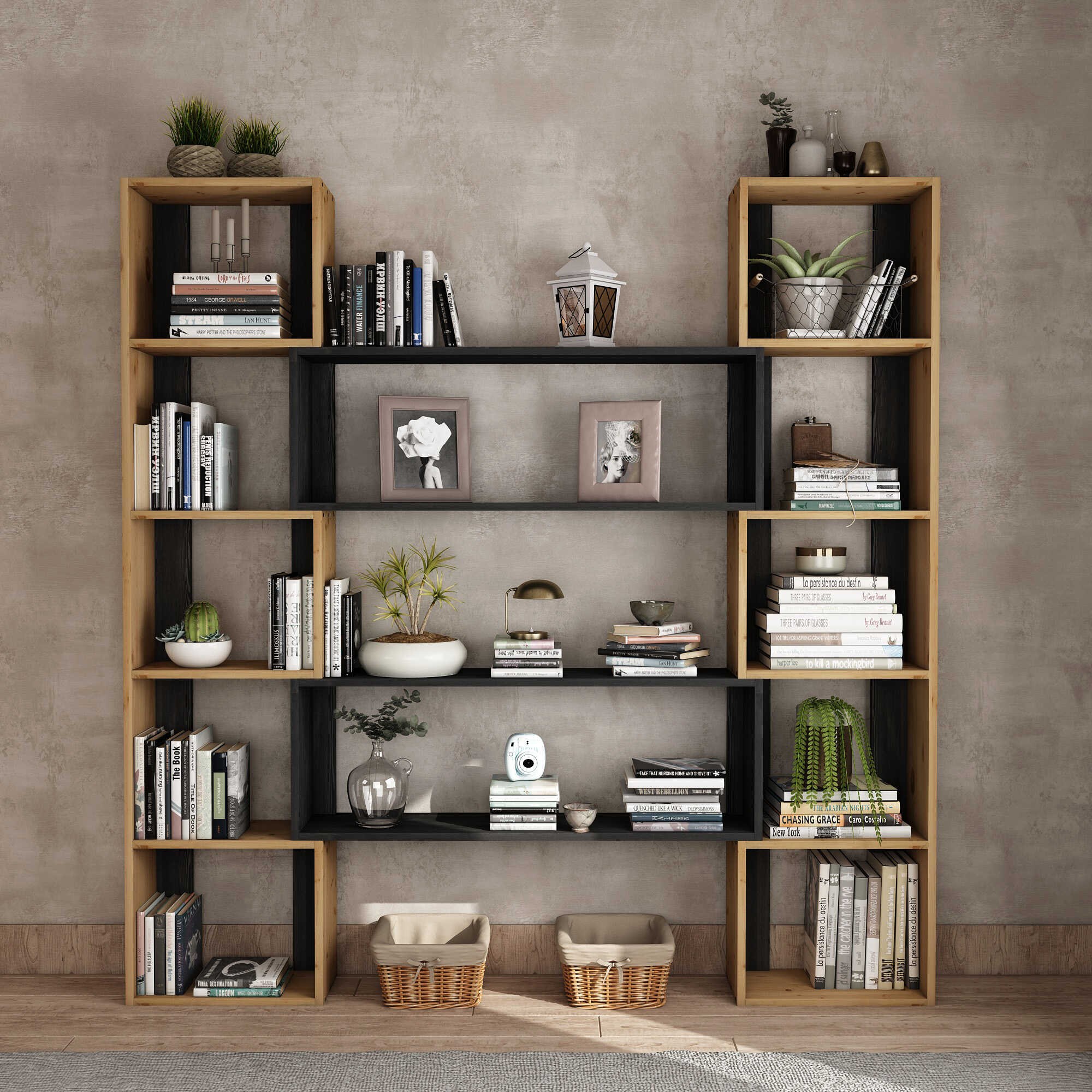 Corp biblioteca, Hanah Home, CPT6011-200, Lemn, Natural / Negru