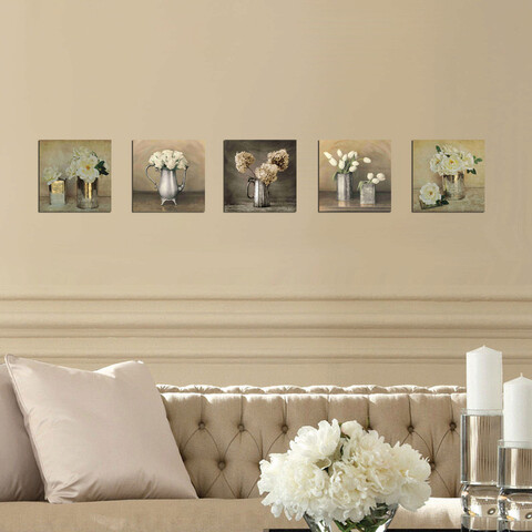 Set 5 tablouri decorative, utb124, mdf , imprimat uv, alb / crem / gri