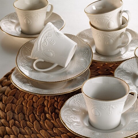 Set 6 cesti + 6 farfurii, kutahya porselen, fly12kt14r520, 50 ml, portelan, crem