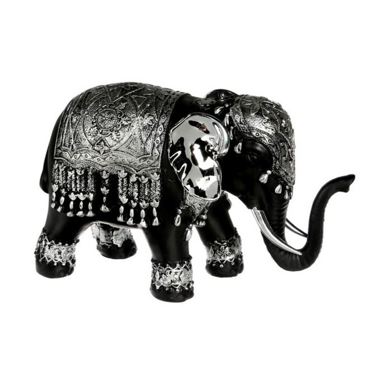 Decoratiune Elefant, 12.5 X 21 Cm, Plastic, Negru/argintiu