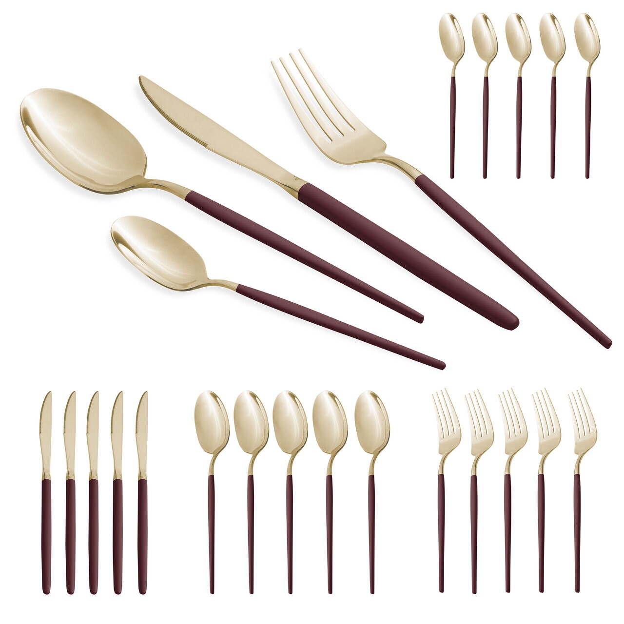 Set tacamuri 24 piese Berlinger Haus, Leonardo, inox, visiniu/sampanie - imagine 4