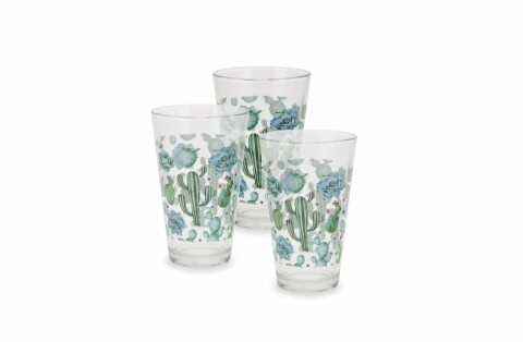 Set 3 pahare Cactus, 12.5 cm, sticla, verde/albastru