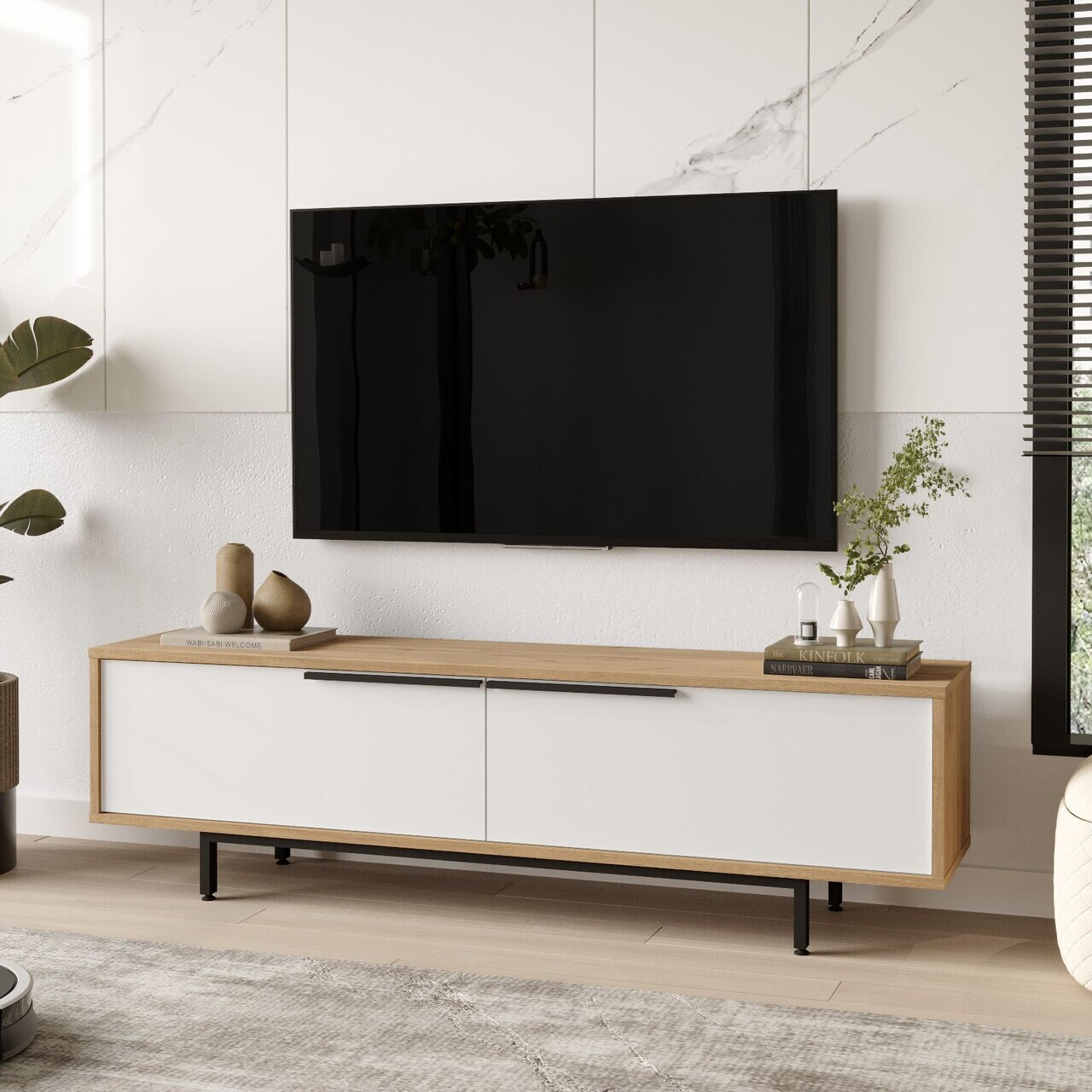 Comoda TV, Hanah Home, ON1-SW, 160x45.1x35.5 cm, PAL, Stejar / Alb — imaginea 2
