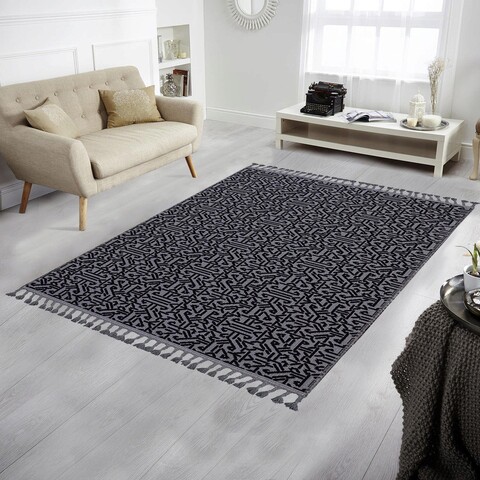 Covor de hol, las monte 3006, 80x150 cm, 60% bumbac;40% fibre acrilice, gri/negru