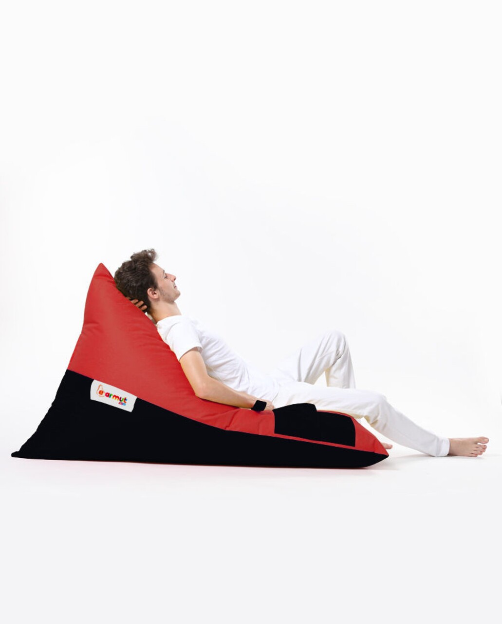 Fotoliu Puf, Bean Bag Ferndale, Pyramid Double Color, 145 Cm, Poliester Impermeabil, Rosu/negru