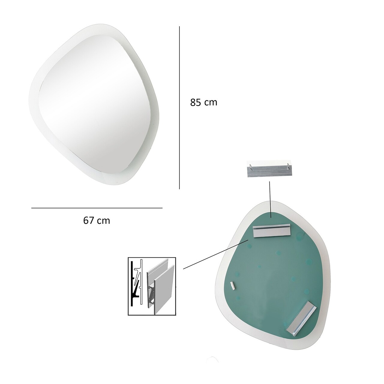 Oglinda decorativa, Neostill, Aqua Soho, 67x85 cm, Sticla temperata, Transparent