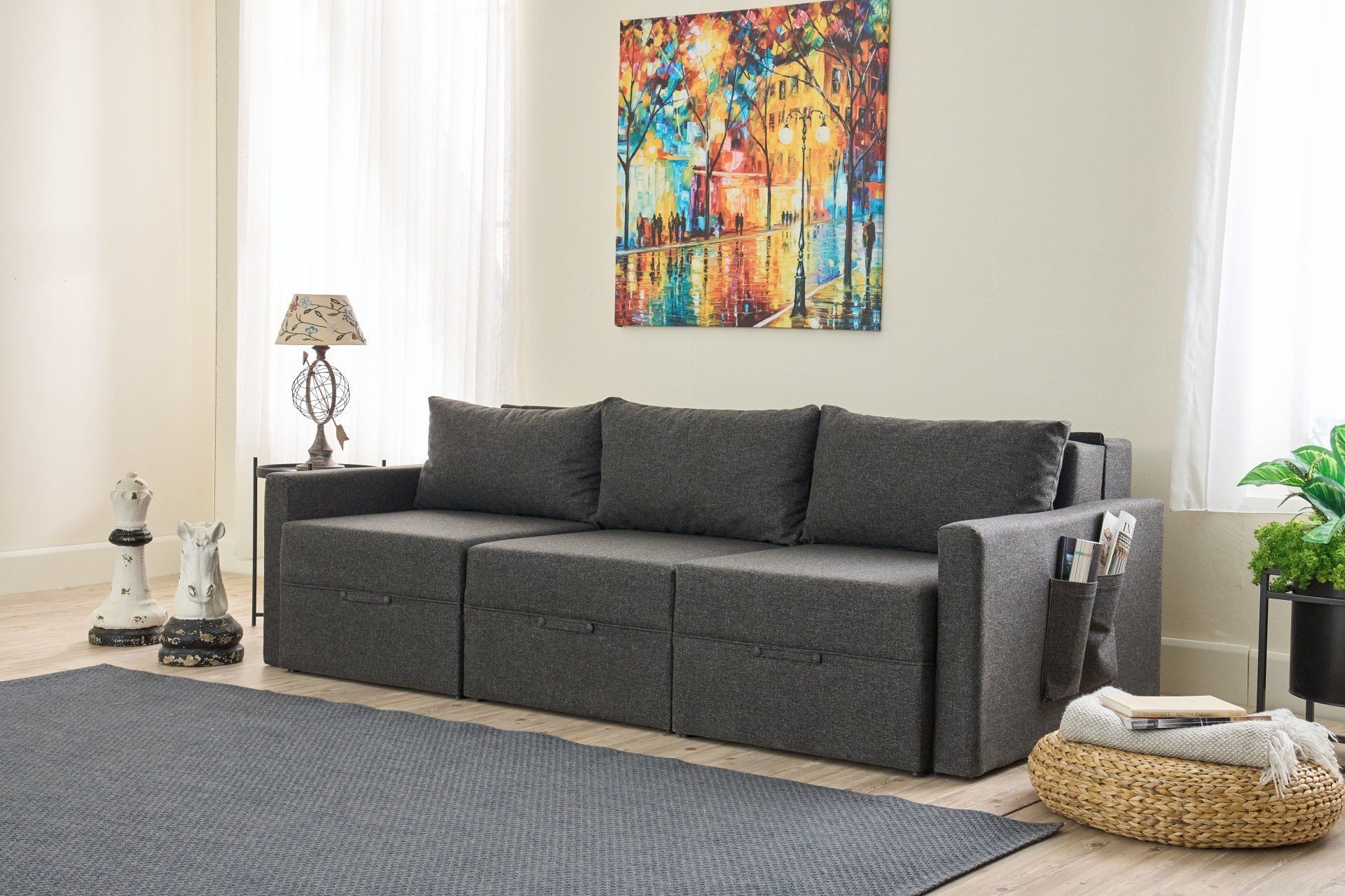 Canapea extensibila 3 locuri, Atelier del Sofa, 613LFS1128, Antracit