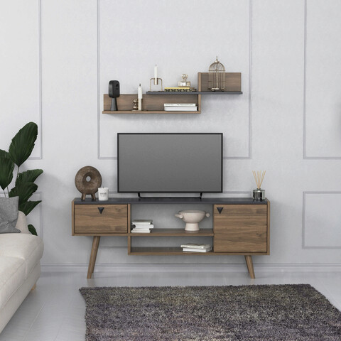 Comoda TV, Lagomood, Nida Plus, 140x55x29.5 cm, Antracit / Nuc Lagomood