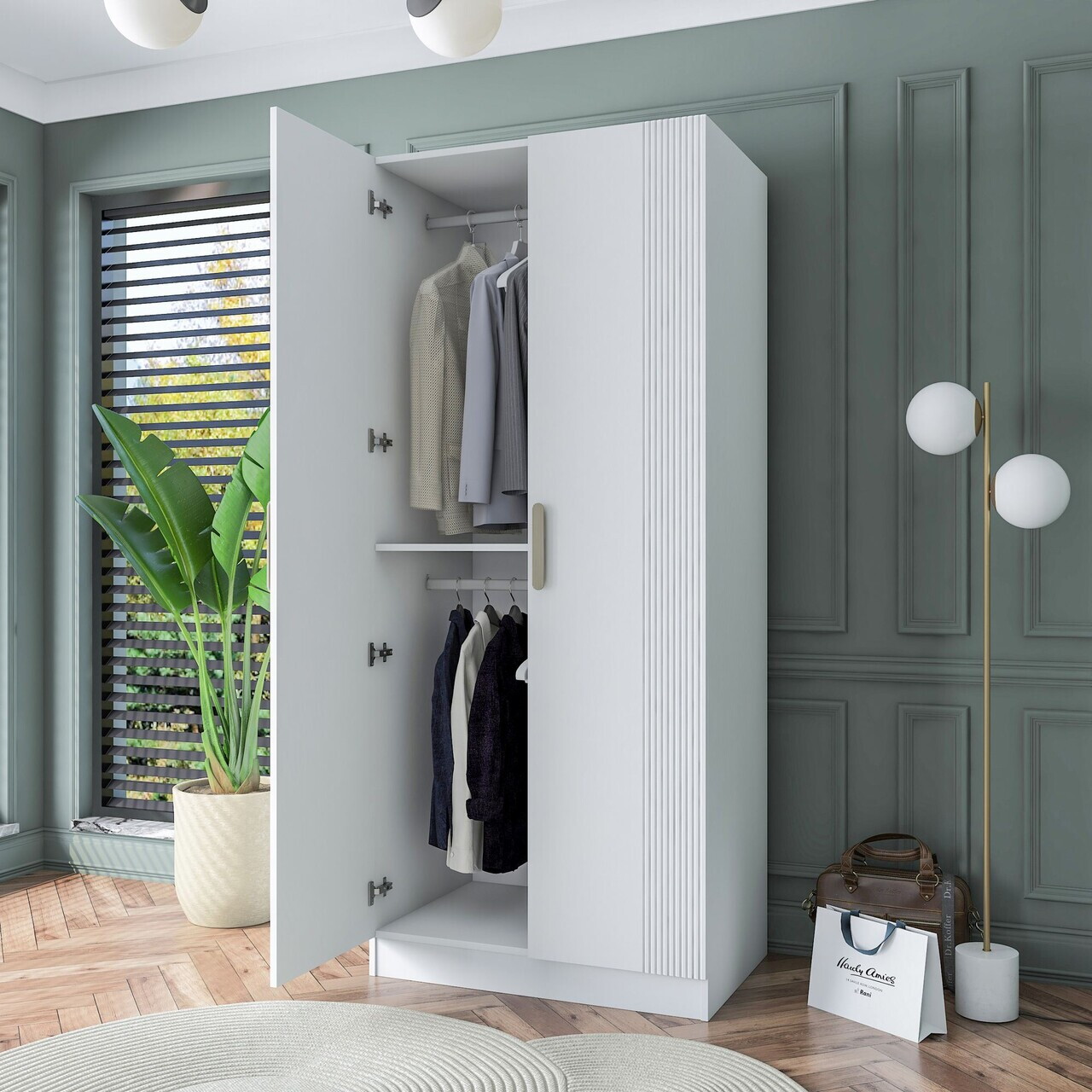 Dulap pentru haine, Hanah Home, BA179, 90x210x57.5 cm, PAL melaminat, Alb - view 6