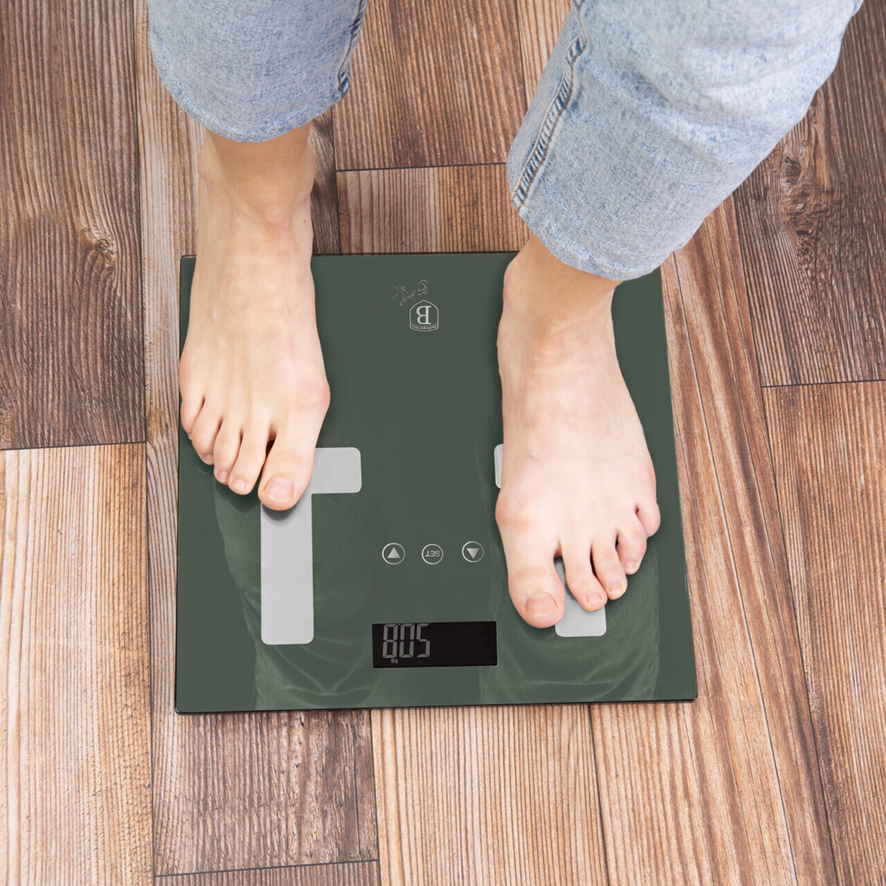 Cantar digital pentru baie Berlinger Haus, Matte Green, 30x30 cm, max 180 kg, sticla temperata, verde mat - imagine 3