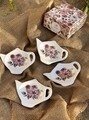 Set 4 suporturi pentru pliculete de ceai, DUO, Pastel Flowers - White, 8.5 x 12 cm, portelan, multicolor