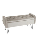 Bancheta cu spatiu pentru depozitare Venlo, Homla, 96x39x45 cm, catifea din poliester/metal, crem/negru