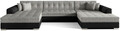 Coltar extensibil 5 locuri, ELTAP, Vento, 359x165x87 cm, lemn/poliester, gri deschis/negru