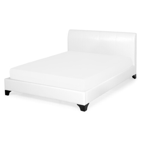 Pat tapitat 140x200 cu somiera inclusa, Zaffiro, L.221 l.146 H.96, pal/piele ecologica, alb