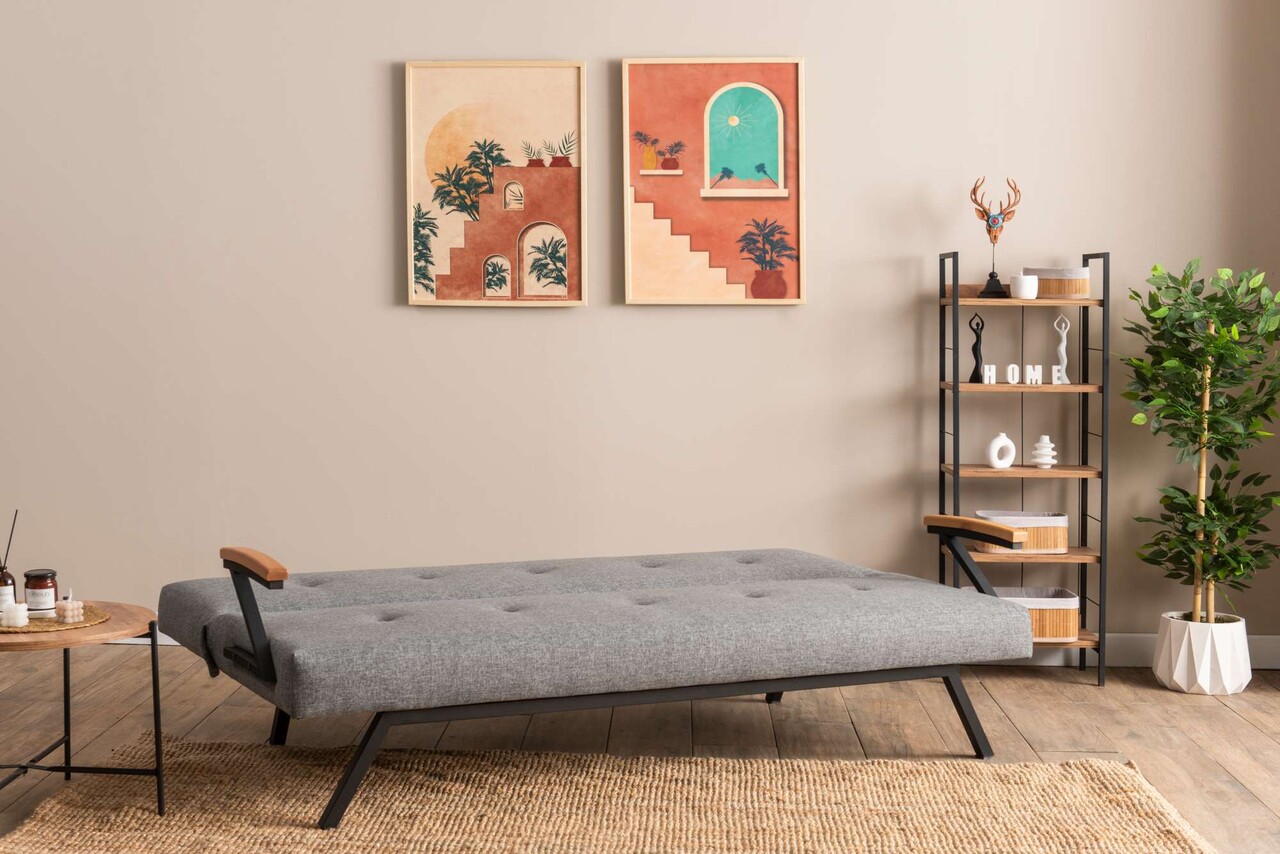 Canapea extensibila cu 3 locuri, Futon, 859FTN2907, Metal , Gri deschis - 2 | YEO
