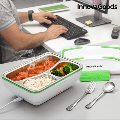 Cutie de pranz electrica Pro, InnovaGoods, 50W, interior din inox, alb/verde