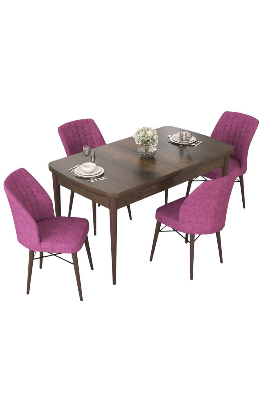 Set masa extensibila si scaune (5 piese), Hanah Home, Nef, Model baroc din lemn / Violet — imaginea 2