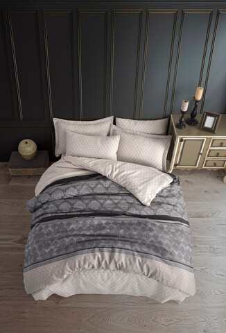 Lenjerie de pat dubla 3 piese, Creative - Grey, EnLora Home, 65% bumbac/35% poliester
