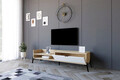 Comoda TV, Puqa Design, Trezza, 160x36x40 cm, PAL, Stejar Safir / Alb